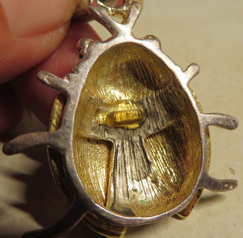 Vintage Unsigned Gold Silver Tone Beetle Bug Black Pendant Charm Used 1-7/8" Lon - Picture 11 of 15