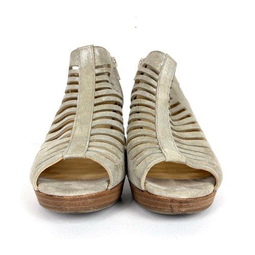 Paul Green Tasha Perforated Suede Leather Peep Toe Pumps Gold Tan Size 8 US - Picture 2 of 10