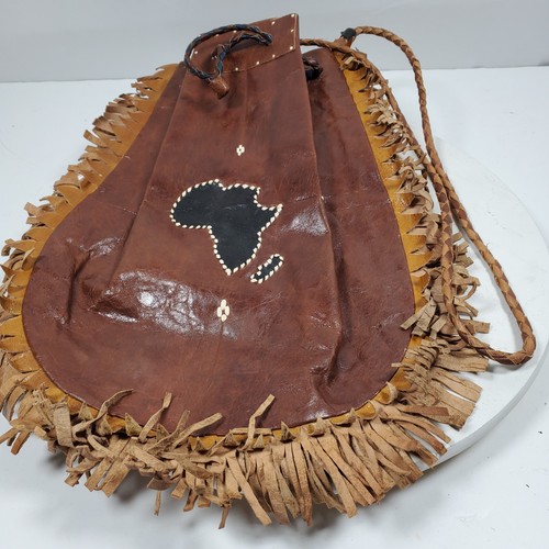 Vintage Hippie Leder Fransen Bucket Tie Handtasche Handarbeit - Bild 3 von 6