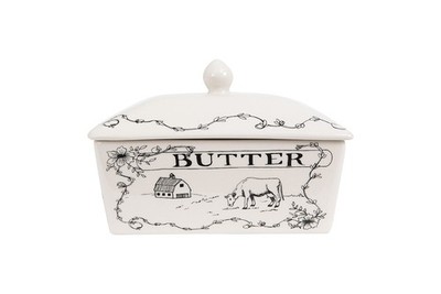 Creative Co-Op Country Stoneware Butter Dish with Lid, Spread the Love Messag...