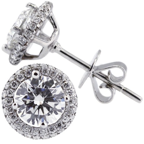 1.46ct G / VS2 Diamantes Certificados Extraídos Tierra Redonda Oro Blanco Halo Pendientes Finos - Imagen 5 de 6