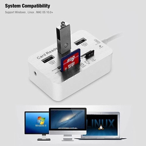 Adaptador Lector de Tarjetas de Memoria 4 en 1 Hub USB 3.0 Multifunción Aluminio 3 Puertos - Imagen 5 de 5