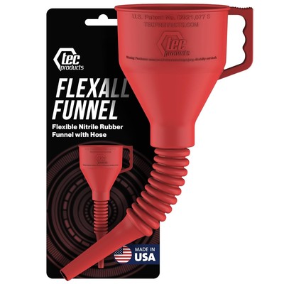 FlexAll Long Flexible Funnel for Automotive Use - Durable Nitrile Large, Red 