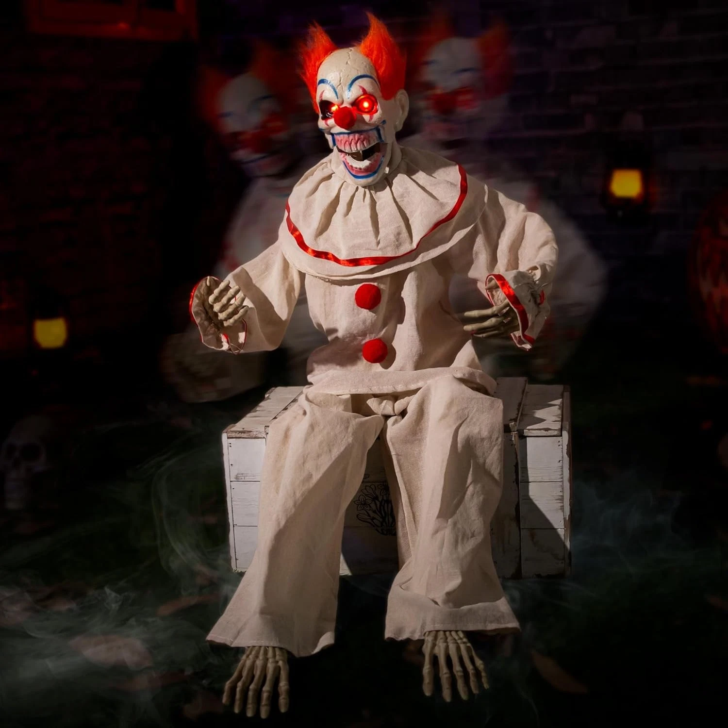 Halloween Animatronic Sitting Clown, Halloween Animated Sound Activated