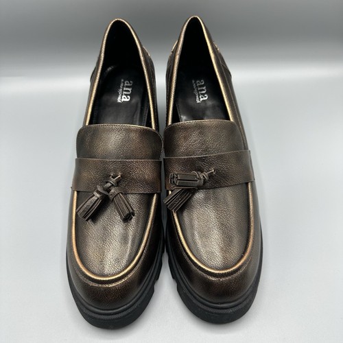 A.n.a. Penny Chunky Block Heel Loafers Women’s Size 11 M Brown Metallic - Picture 3 of 9