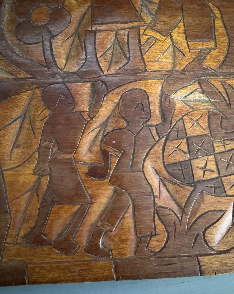 Hand Carved Wooden Checkerboard Game Board Double Sided Folk Art - Image 4 of 4