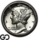1934 Mercury Dime, Lustrous Solid Gem BU++