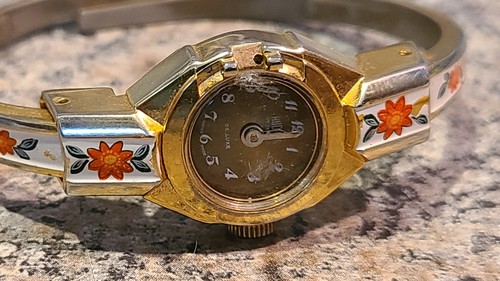 Vintage Hudson De Luxe 17 Jewels Watch Bracelet Hand Painted Rare Not Working (1 - Picture 7 of 12