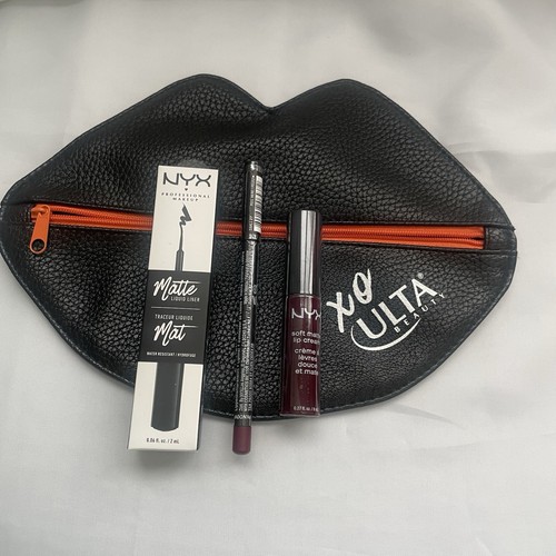 Lot Of 3 Nyx Liquid Liner, Lip Pencil And Lip Cream With Make Up Bag Included - Picture 3 of 7