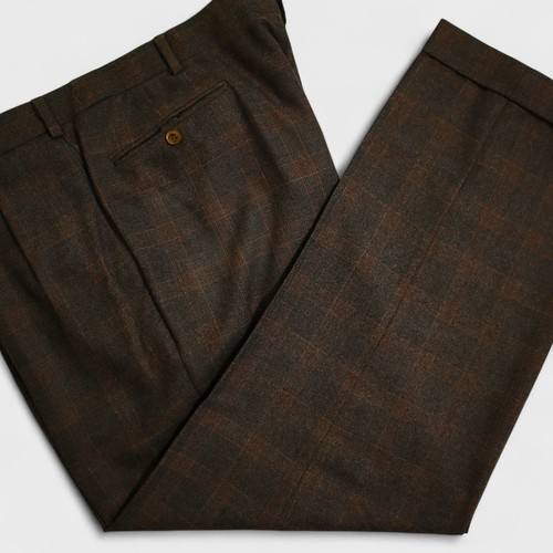 Paul Stuart 2 Piece Suit 45 XL Brown Plaid Super 120s Flannel Wool Full Canvas - Picture 13 of 18