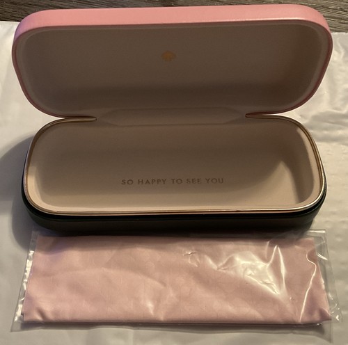 Kate Spade Pink Green Eyeglass Hard Case w/ New Cloth “So Happy to See You” - Picture 6 of 10