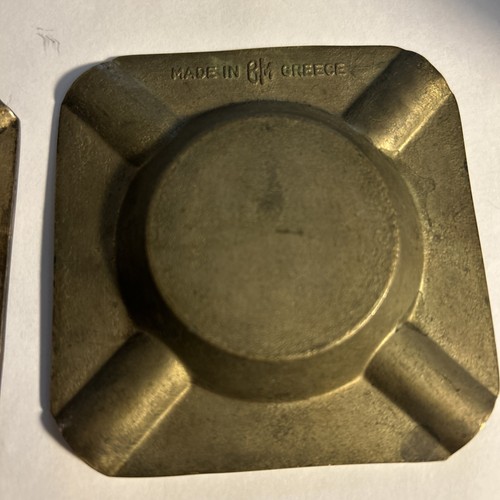 Vintage Lot Of 2 Brass Ashtray “Crete Cnossos ” Made In BM Greece 3.5 X 3.5 - Picture 5 of 5