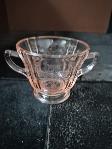 Vtg Federal Glass Pink Depression Glass Open Sugar Bowl Madrid Pattern - Picture 1 of 6