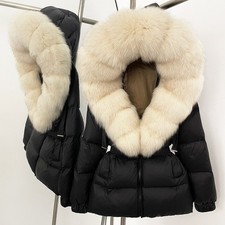 Women Real Fox Fur Collar Down Jacket Winter Big Fur Collar Warm Puffer Coat