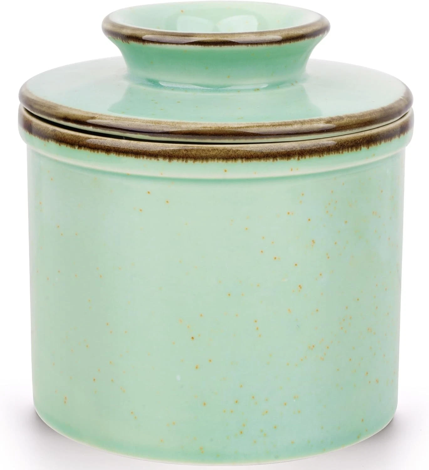 French Butter Dish, Crock for Counter with Water Line, Seafoam Green