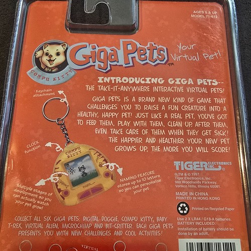 Giga Pets Compu Kitty Virtual Pet di Tiger Electronics 1997 vintage - nuovo sigillato - Foto 13 di 15
