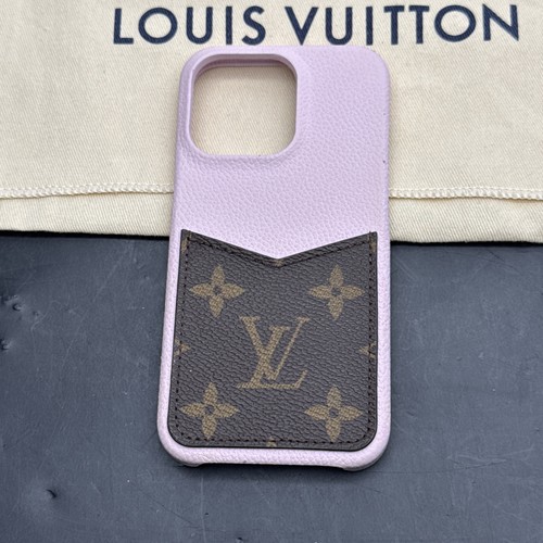 USED LOUIS VUITTON iPhone 13 Pro Case Bumper Monogram Leather France PINK/BROWN - Picture 2 of 11