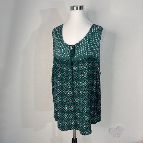 Indigo Blouse Tunic Womens Size 2X Green Black Sleeveless Tank Top Casual Career - Picture 2 of 13
