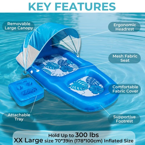 Fabric Covered Inflatable Pool Lounger Float Adult, 70"x39" Extra Large Pool ... - Picture 2 of 9
