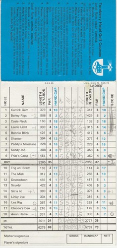 2 Vintage 1970's TURNBERRY Alisa & Arran Golf Course Scorecard SCOTLAND Rare HTF - Picture 4 of 4