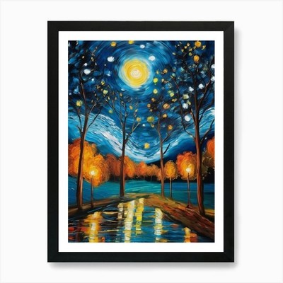 Sternennacht von Van Gogh Kunstdruck gerahmt Wandbild Poster Leinwanddruck Bild