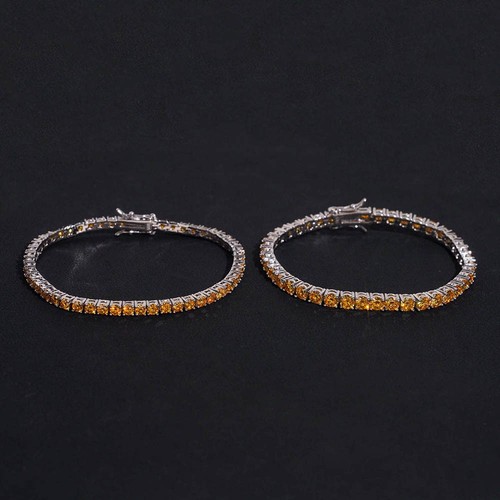 3-4MM Gold Yellow Moissanite Tennis Chain Bracelet 925 Sterling Silver Pass Test - Picture 3 of 13