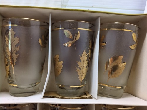 Libbey Hostess Glassware 8 pc Set Golden Foliage Beverage Glasses Original Box - Picture 2 of 13