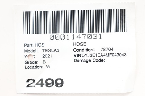 2021 TESLA MODEL 3 Hose 1501325-00-c - Picture 11 of 11