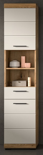 Bad Hochschrank Badezimmer Schrank Eiche Kaschmir 37X191, 2-TüRig BadmöBel Shawn-image