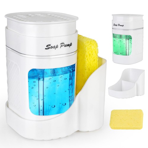 Kitchen Dish Soap Dispenser with Sponge Holder 3-in-1 Countertop Dishwashing So