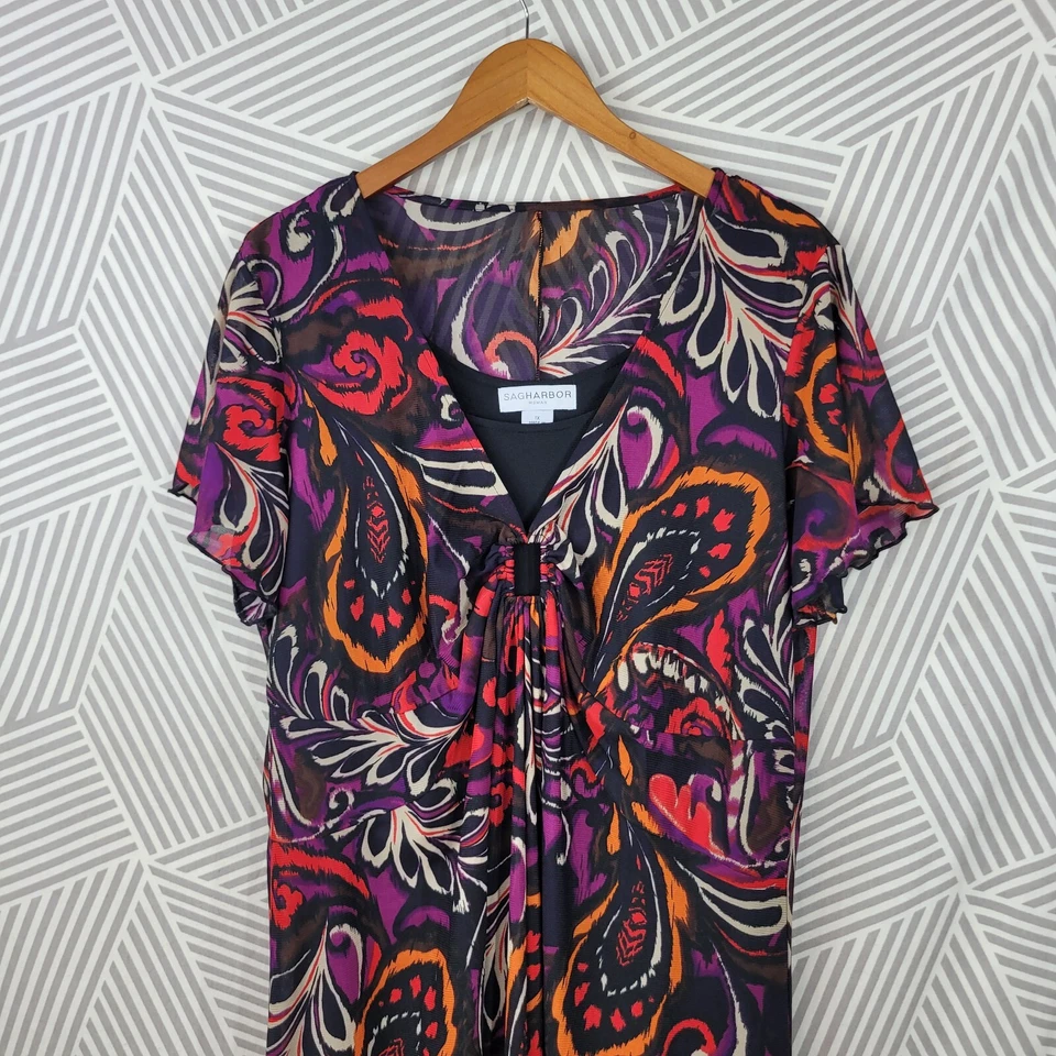 Sag Harbor Floral Mesh Dress Plus size 1X Cottagecore Layered Bright Stretch - Image 3 of 4