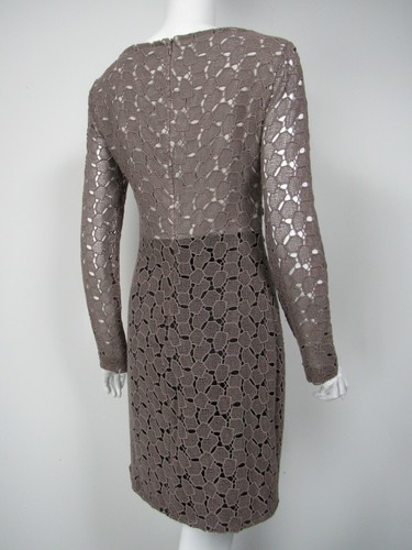 DIANE VON FURSTENBERG New Sarita Pebble Lace Leather Neck Dress sz 6 - Picture 3 of 4