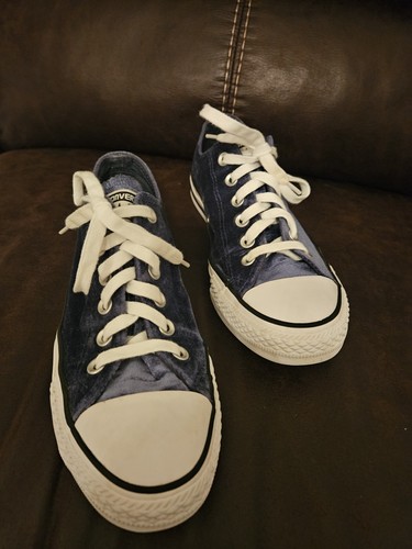 CONVERSE ALL STAR Womens Velour Blue Sneakers Low Top Shoes Size 8 Velvet Feel - Afbeelding 13 van 16
