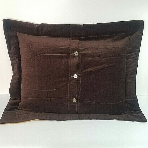 Pottery Barn Standard Pillow Sham Tweed Houndstooth Velvet Quilted Tan Brown - Picture 3 of 11