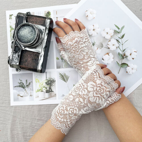 Lady 80s Party Costume Wedding Lace Fingerless Floral Gloves Sun Protection ṯ - Picture 15 of 19