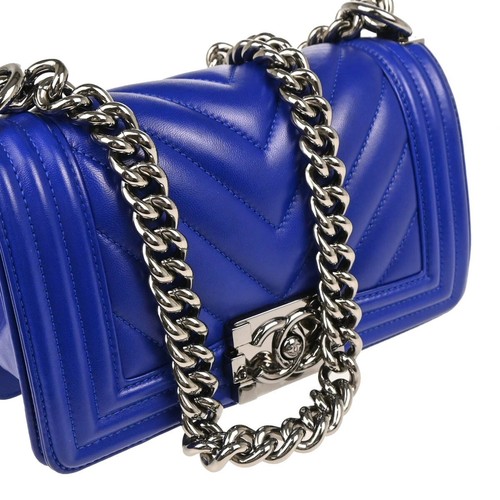 Boy Chanel Blue Lambskin Chevron Small Chain Shoulder Bag XX02241 - Picture 3 of 11
