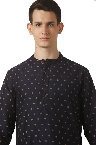 In-Sattva Herren Mandarin Kragen Micro Dobby Fine Print Navy Blau Kurta Tunika  - Bild 7 von 7
