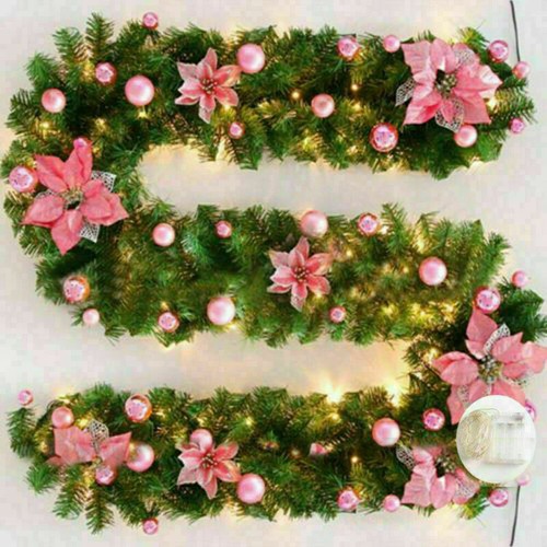 9FT Pre Lit Christmas Garland 5m LED Lights Door Wreath Xmas Fireplace Decor - Picture 37 of 63