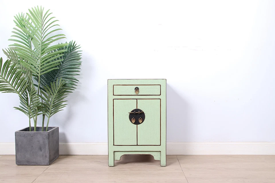 Chinesische Kommode Nachtschrank Massivholz mint RAL6019 #M-KOM-A17M
