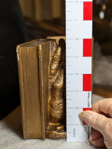 Praying Hands Bookends Bible Universal Statuary 1962 Bronze Gold Tone Chalkware - Picture 16 of 19