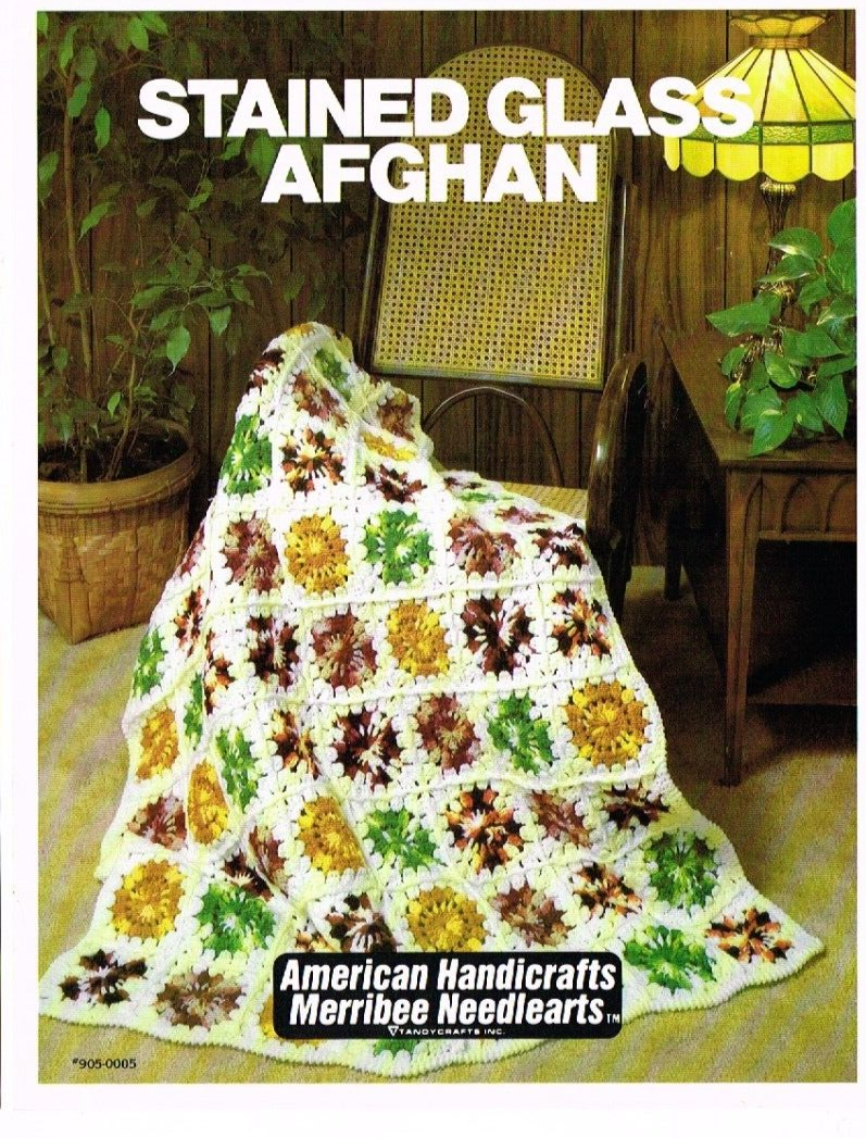 Stained Glass Afghan 1 Pattern 1 Sheet Merribee Needlearts Tandy Crafts 1980's