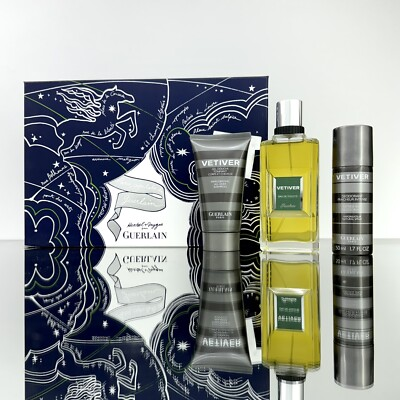 #ad #ad VETIVER by GUERLAIN 3pc Men Set 3.4oz EDT Spr 75ml S Gel 50ml Deo Spray A32 $124.95