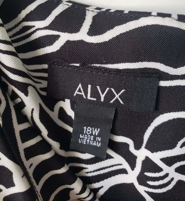 Abito donna ALYX 18W bianco e nero senza maniche linea A con cintura stampa fiori grande nuovo con etichette