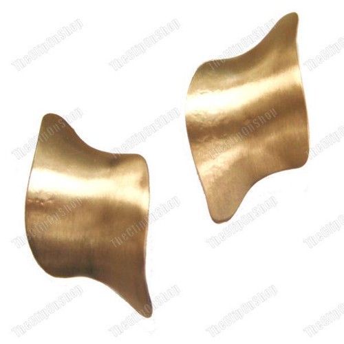 LARGE CLIP ON retro CURVED EARRINGS brushed satin metal GOLD/SILVER FASHION clip - Picture 11 of 11