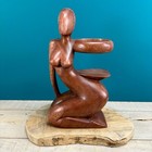 WIRATA Carved Wood Kneeling Naked Woman Wine Bottle Candle Holder Boho