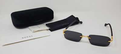 Gucci  Rectangular Rimless Sunglasses GG1221S 001, Black/Gold-Gray Lens 140mm