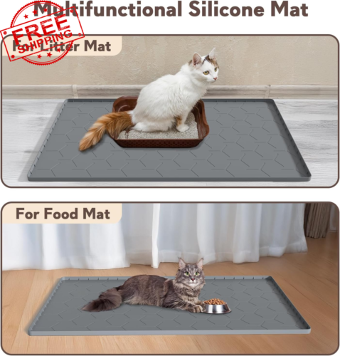 Cat Litter Box Mat, Large 34" X 22" Cat Litter Mat, Waterproof Silicone Pad for - Imagen 6 de 12