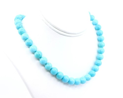 Men's Bold Arizona Turquoise Necklace | 10mm Sky Blue Beads with Natural Matrix - Picture 2 of 4