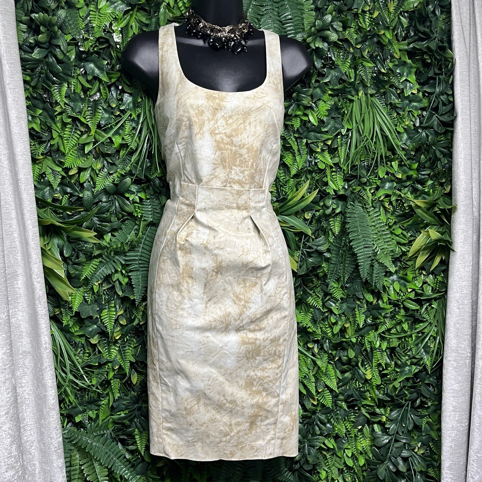 MICHAEL KORS Vestito Donna 10 Tan Beige Tubino Senza Maniche Pieghettato Cocktail 2816