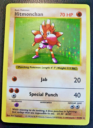 1999 Pokemon Shadowless #7 Hitmonchan Holo Base - Picture 3 of 4